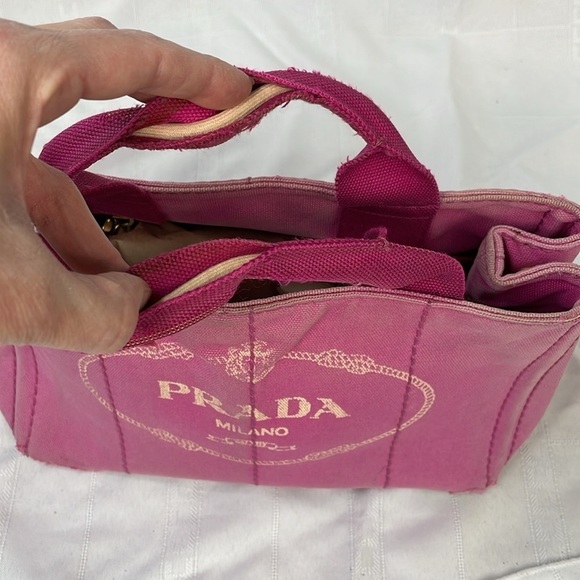Prada Pink Canapa Tote Handbag Designer Logo Spring - Picture 11 of 17